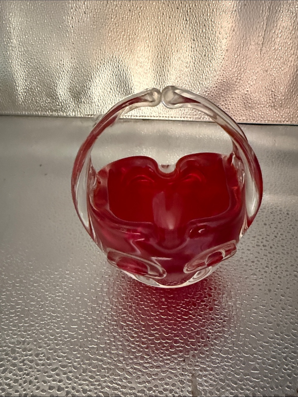 Murano Hand Blown Art Glass Sommerso Basket in Red